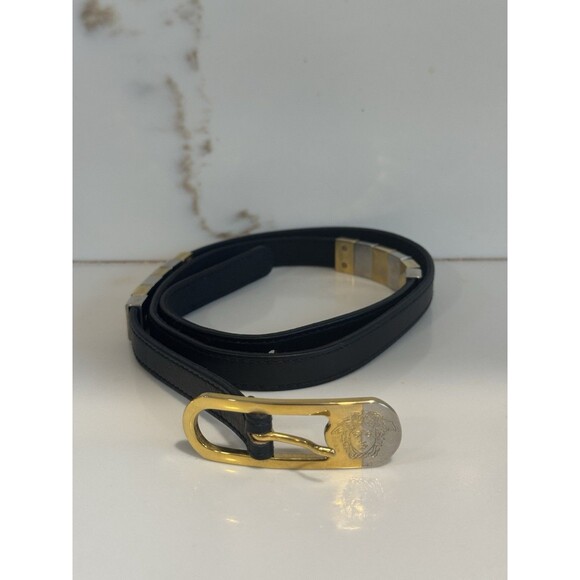 Vtg Gianni Versace leather Belt Silver & Gold Medusa Face buckle Size 80/32 main image 8